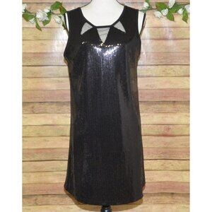 Olsenboye Black Sleeveless Sequins Party Cocktail Dress Size L Deep V Back LBD